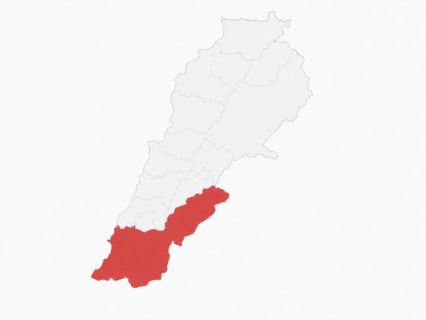 Map of Lebanon highlighting southern Lebanon.